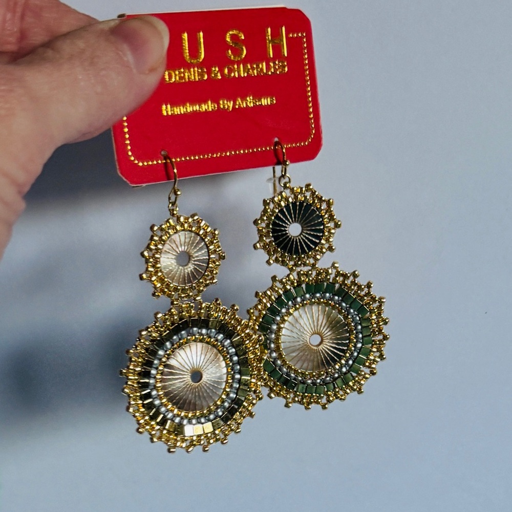 Gorgeous! RUSH Denis & Charles Gold and Silver Beaded Earrings New